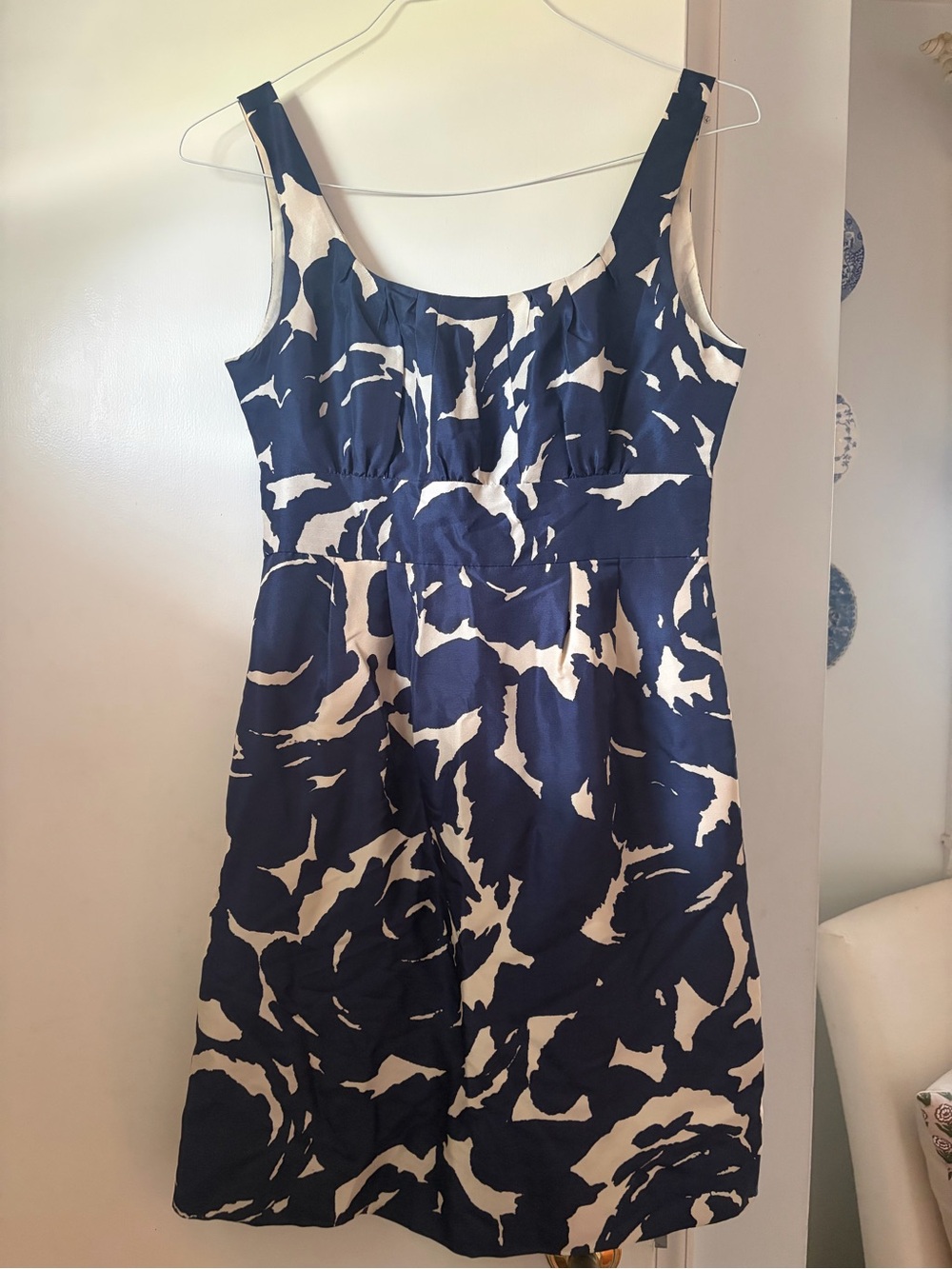 J. Crew Navy and White Silk Floral Print Knee Length Dress